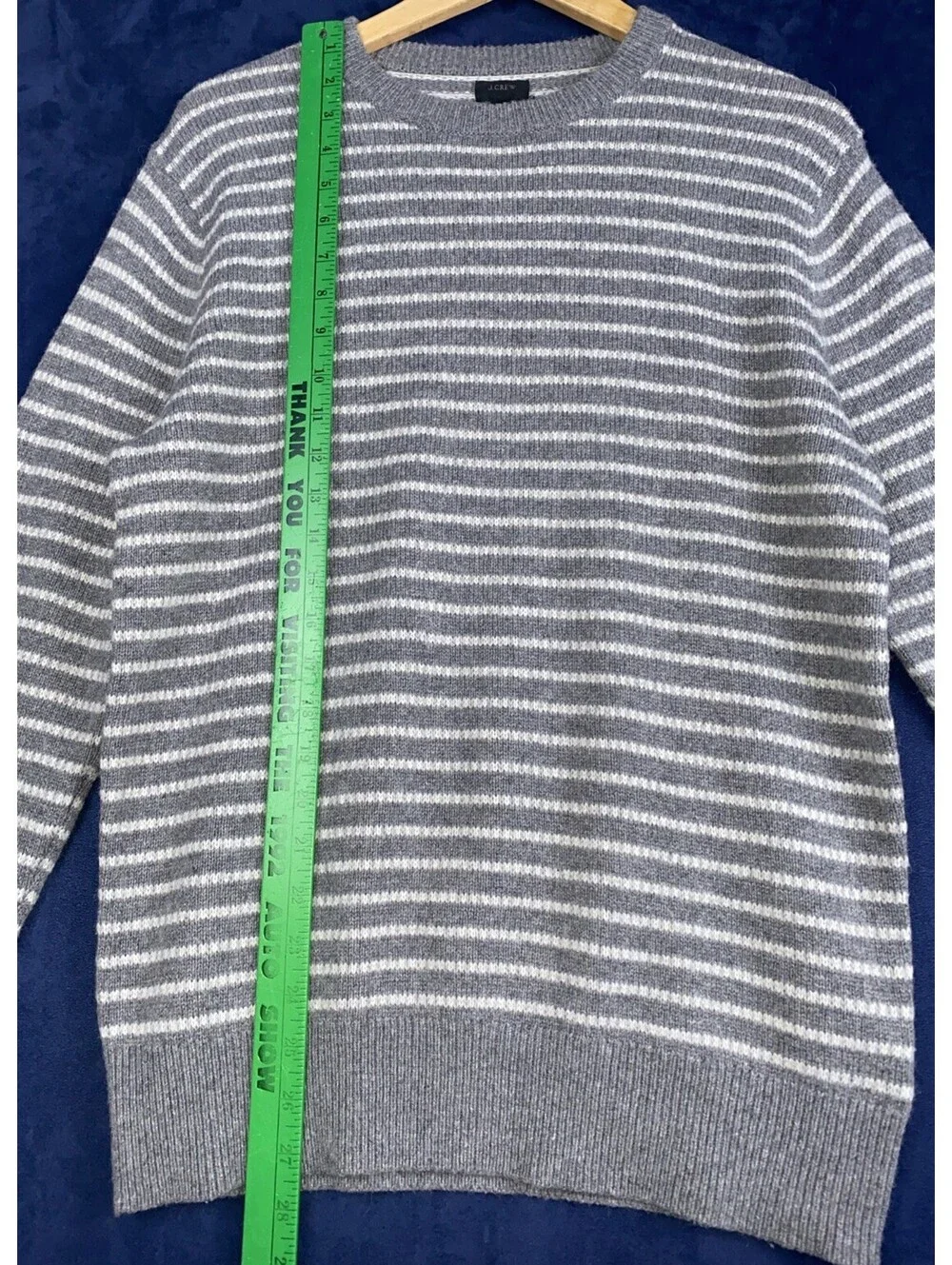 J. Crew Men’s Sz M Pullover Sweater Grey Striped Merino Wool Blend